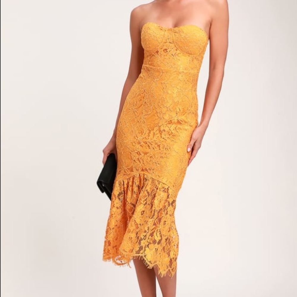 Lulus Mustard Lace Dress